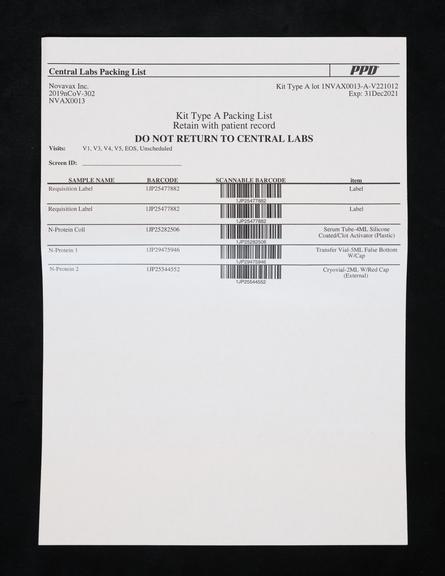 PPD Requisition Form for Phase 3 Novavax 2019nCoV-302 Vaccine Trial