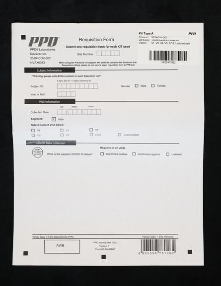 PPD Requisition Form for Phase 3 Novavax 2019nCoV-302 Vaccine Trial