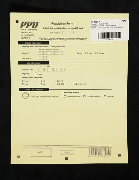 PPD Requisition Form for Phase 3 Novavax 2019nCoV-302 Vaccine Trial