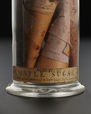 Jar of maple sugar in birchbark perhaps prepared by unidentified Indigenous peoples from today Canada
