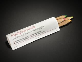 Highlighter pencils in cardboard holder, British, 2002