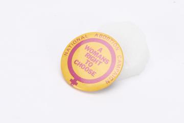 One of five National Abortion Campaign badges (Orange)