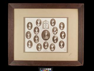 Framed and glazed gelatin chlorobromide print containing 15 portraits of King Edward VII Freemasonry Lodge