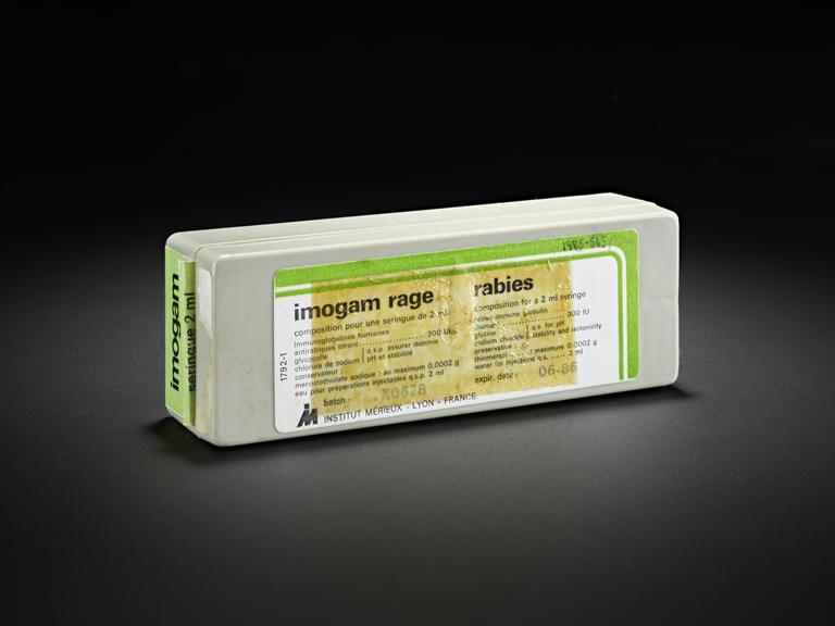 Plastic box for 'Imogam' human rabies immunoglobin vaccine
