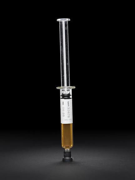 Barrel of a syringe containing human rabies immunoglobin vaccine
