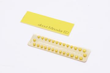 One of two wallets of Minovlar ED combined monophasic contraceptive pills