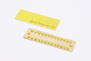 One of two wallets of Minovlar ED combined monophasic contraceptive pills