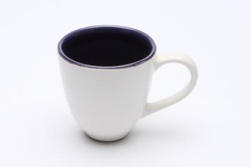 Ceramic mug, purple and white, 1999.