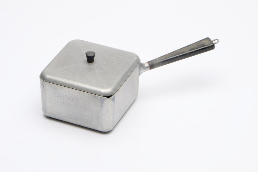 One of five-piece `Daleware' square saucepan set in aluminium alloy