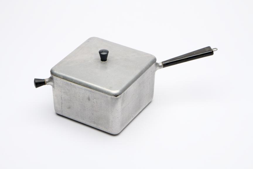 One of five-piece `Daleware' square saucepan set in aluminium alloy