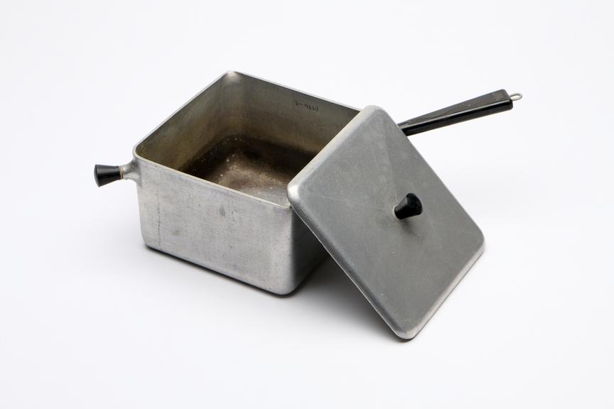 One of five-piece `Daleware' square saucepan set in aluminium alloy