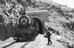 Steam locomotive emerging from a tunnel in Pakistan, 1968