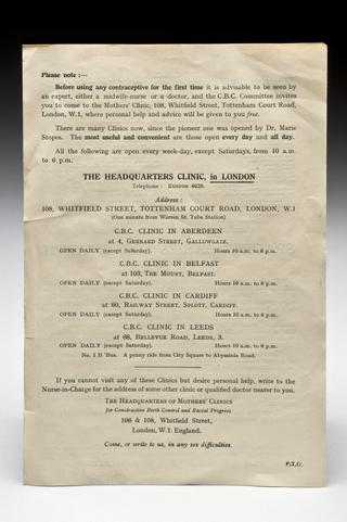 Leaflet produced by Marie Stopes promoting condom use