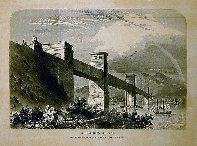 Britannia Tubular Bridge from the Caernarvon Shore (print; lithograph)