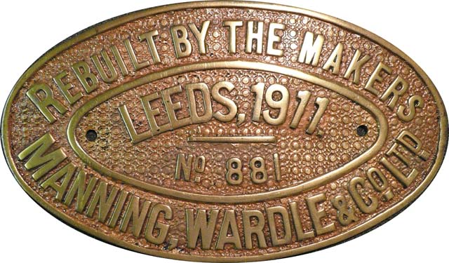 Rebuilt worksplate, Manning Wardle & Co (works plate)