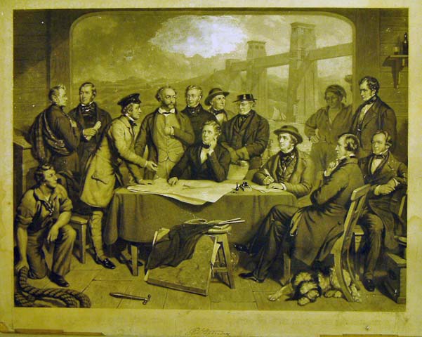 Engraving 'Conference of Engineers at the Menai Straits...', by John Lucas, 1858