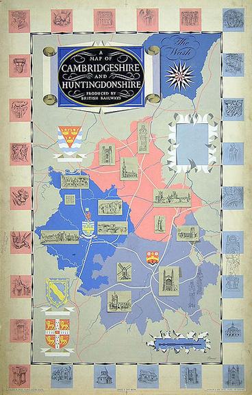 A Map of Cambridgeshire and Huntingdonshire (painting; watercolour; poster artwork)