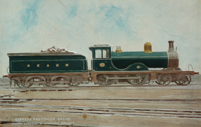 South Eastern & Chatham Railway 4-4-0 Express Passenger Engine no.676 (painting; painted photograph)