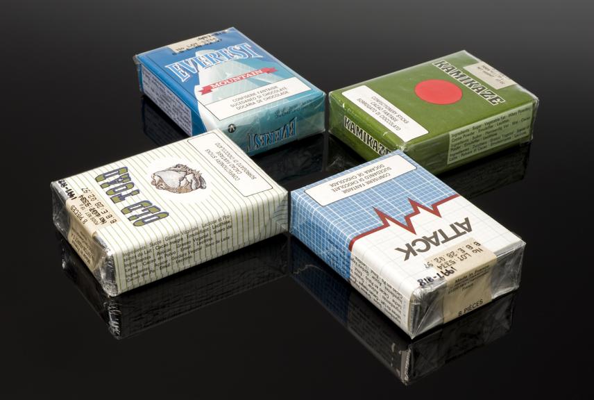 cigarette sweets 1970s Kamikaze' cigarette-style sweets, France, 1995-1996