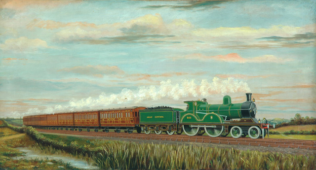 Great Central Railway train hauled by 4-4-0 locomotive no.853 (painting; oil painting)