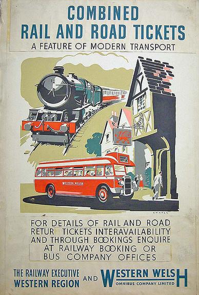 Combined Rail and Road Tickets, A Feature of Modern Transport (painting; watercolour; poster artwork)