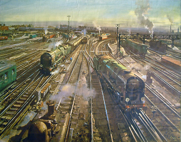 Colour print 'Clapham Junction' by Terence Cuneo, 1961