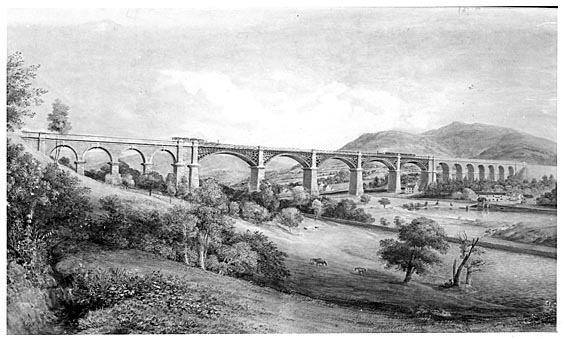 Dinting Vale Viaduct (painting; watercolour)