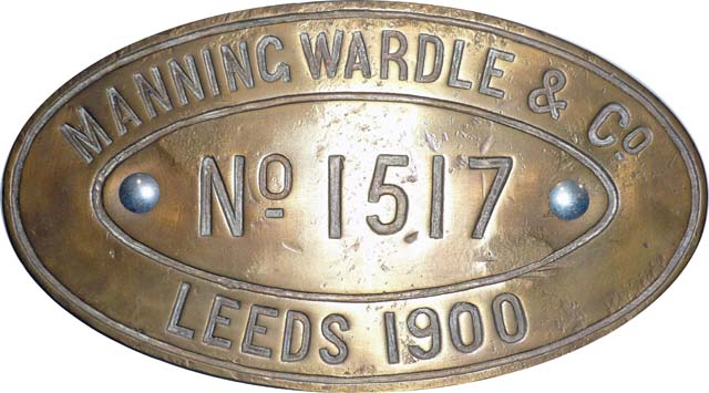 Brass worksplate no 1517, Manning Wardle & Co