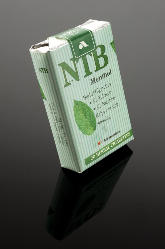 herbal cigarettes no tar Packet of 20 NTB menthol herbal cigarettes, Surrey, England, 1999