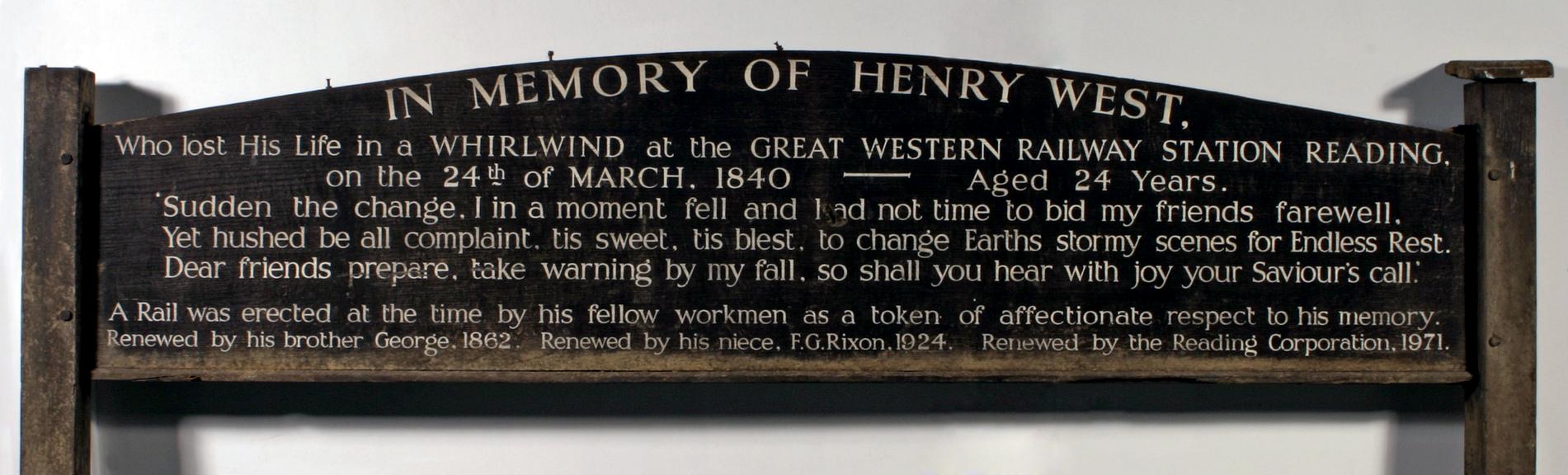 In memory of Henry West (memorial)