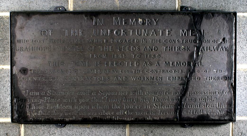 Arthington Tunnel memorial plaque, 1849